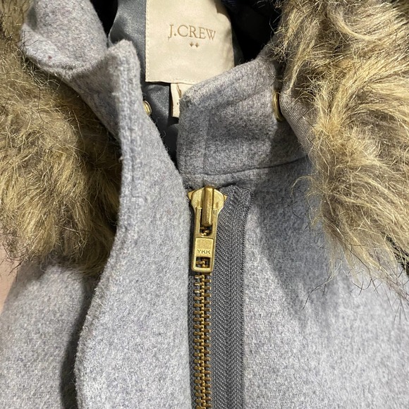 J. Crew Vail Parka Coat Gray Wool Faux Fur Trim Hood - Picture 7 of 10